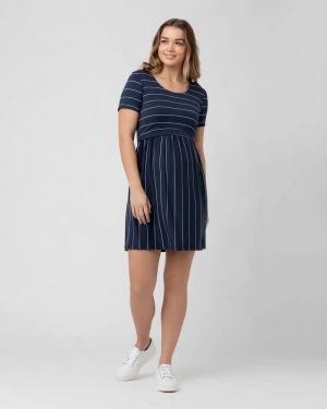 CROP TOP NURSING DRESS INDIGO/WHITE