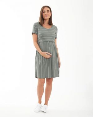 CROP TOP NURSING DRESS OLIVE/WHITE