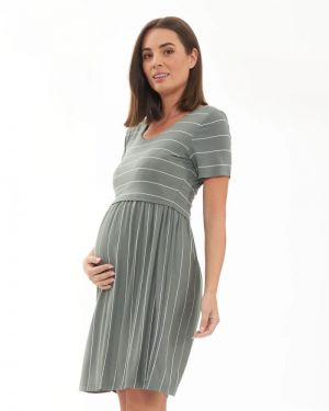 CROP TOP NURSING DRESS OLIVE/WHITE