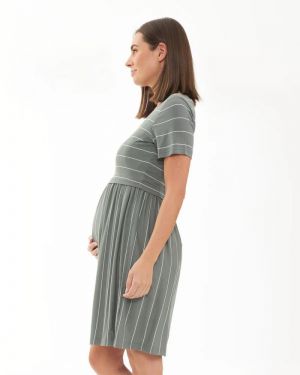 CROP TOP NURSING DRESS OLIVE/WHITE