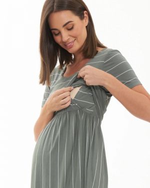 CROP TOP NURSING DRESS OLIVE/WHITE