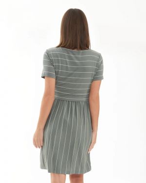 CROP TOP NURSING DRESS OLIVE/WHITE