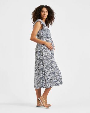 EDIE NURSING DRESS WASHED INDIGO/W