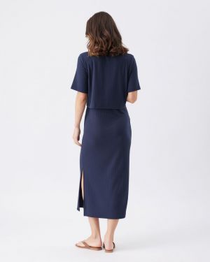 IVY RIB NURSING DRESS NAVY