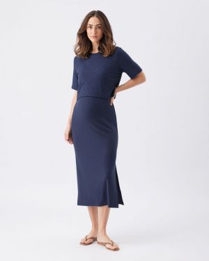IVY RIB NURSING DRESS NAVY