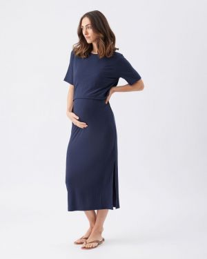 IVY RIB NURSING DRESS NAVY