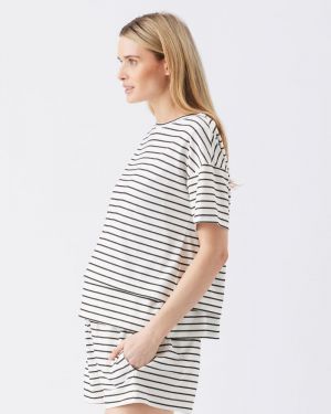 JADE STRIPE NURSING TEE WHITE/BLACK