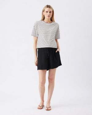JADE STRIPE NURSING TEE WHITE/BLACK