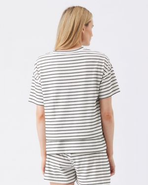 JADE STRIPE NURSING TEE WHITE/BLACK