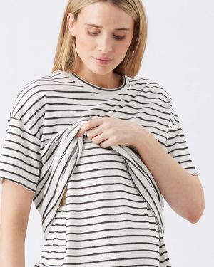 JADE STRIPE NURSING TEE WHITE/BLACK