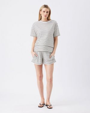 JADE STRIPE NURSING TEE WHITE/BLACK