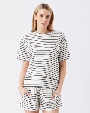 JADE STRIPE NURSING TEE WHITE/BLACK