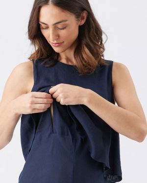 LENA LINEN NURSING DRESS NAVY
