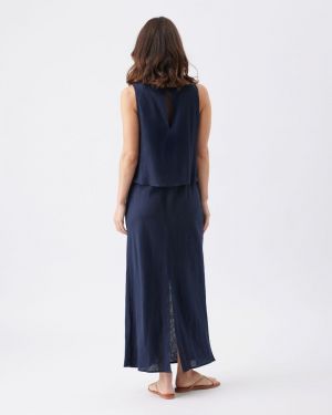 LENA LINEN NURSING DRESS NAVY