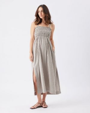 LEO STRIPE SHIRRED DRESS NATURAL/BLACK