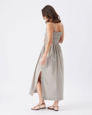 LEO STRIPE SHIRRED DRESS NATURAL/BLACK