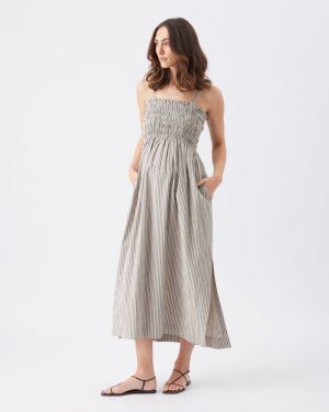 LEO STRIPE SHIRRED DRESS NATURAL/BLACK