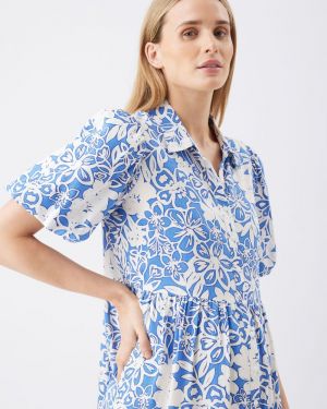 NAHLA LINEN DRESS ROYAL/WHITE