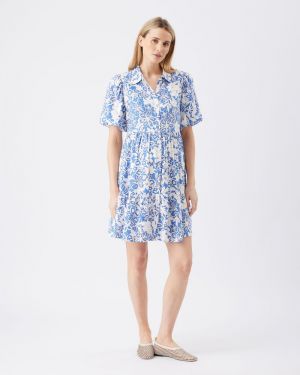 NAHLA LINEN DRESS ROYAL/WHITE