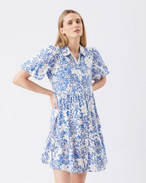NAHLA LINEN DRESS ROYAL/WHITE