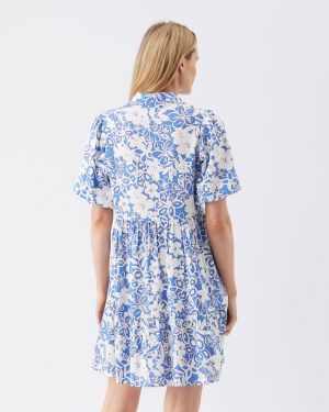 NAHLA LINEN DRESS ROYAL/WHITE