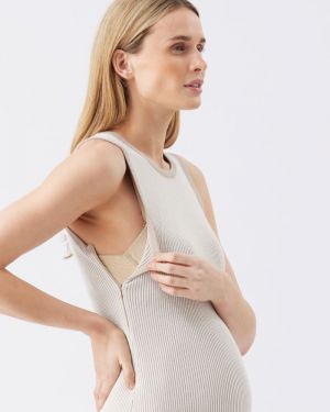 NOA RIB KNIT NURSING DRESS NATURAL/TAUPE