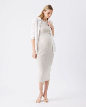 NOA RIB KNIT NURSING DRESS NATURAL/TAUPE