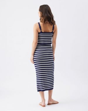 POINTELLE KNIT NURSING DRESS NAVY/WHITE