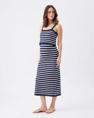 POINTELLE KNIT NURSING DRESS NAVY/WHITE