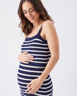 POINTELLE KNIT NURSING DRESS NAVY/WHITE