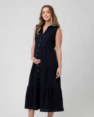 TRACY TIERED LINEN DRESS NAVY