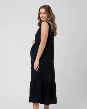 TRACY TIERED LINEN DRESS NAVY