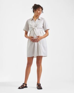 BRONTE TIE UP DRESS NATURAL/WHITE