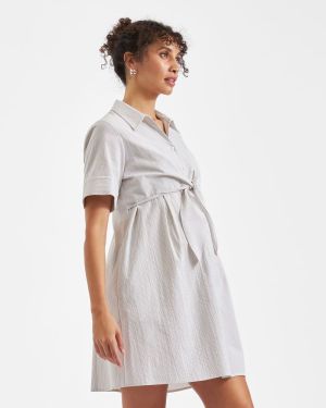 BRONTE TIE UP DRESS NATURAL/WHITE