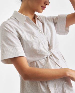 BRONTE TIE UP DRESS NATURAL/WHITE