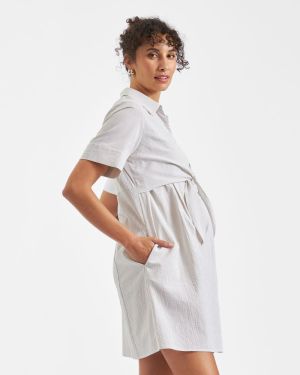 BRONTE TIE UP DRESS NATURAL/WHITE