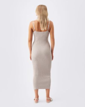 CELINE RIB KNIT DRESS STONE