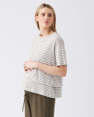 CLAUDETTE NURSING TEE WHITE/OLIVE