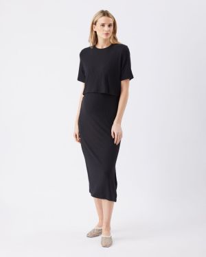 IVY RIB NURSING DRESS BLACK