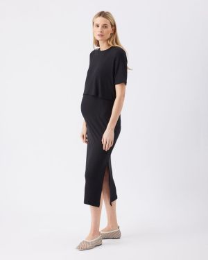 IVY RIB NURSING DRESS BLACK