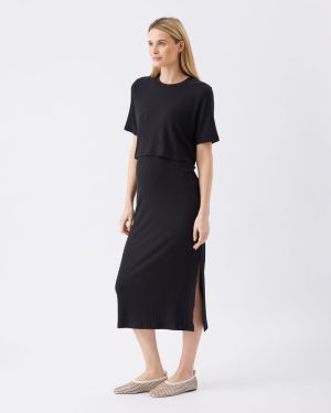 IVY RIB NURSING DRESS BLACK