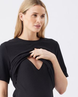 IVY RIB NURSING DRESS BLACK