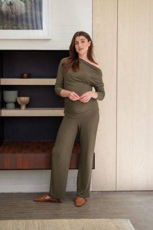OFF SHOULDER RIB TOP KHAKI