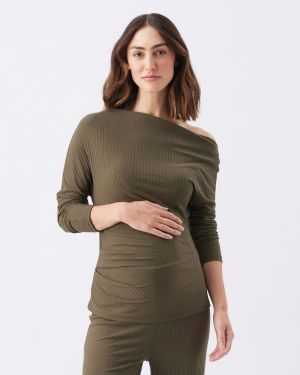 OFF SHOULDER RIB TOP KHAKI