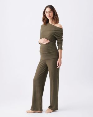 OFF SHOULDER RIB TOP KHAKI
