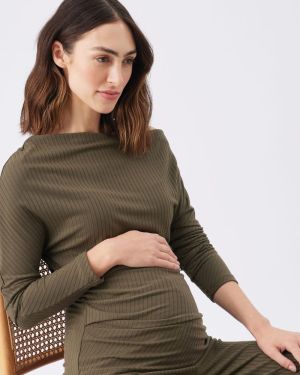 OFF SHOULDER RIB TOP KHAKI
