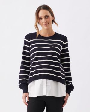 ANNA DETACHABLE NURSING KNIT MIDNIGHT/WH