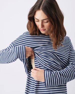 CLAUDETTE LS NURSING TOP INK/WHITE