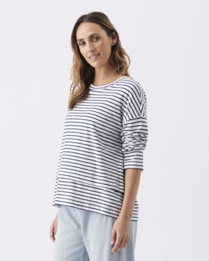 CLAUDETTE LS NURSING TOP WHITE/INK