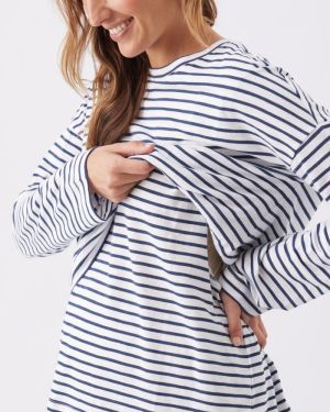 CLAUDETTE LS NURSING TOP WHITE/INK
